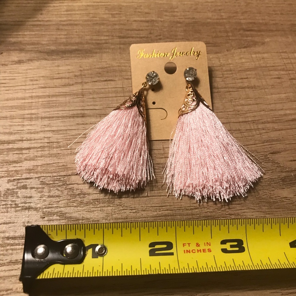Pink Gold Boho Rhinestone Cone Shaped Metallic Tassel Statement  Earrings - Picture 4 of 4